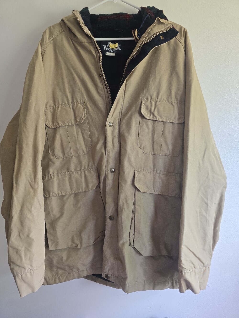 Woolrich,Vintage Hooded Wool-Lined Men's Tan Fisherman Parka Outdoor Jacket,XL - Picture 2 of 10